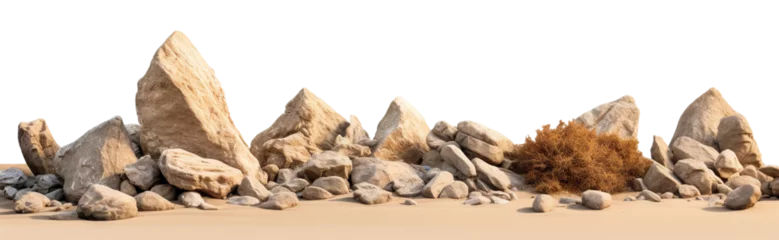Poster Varied rock formations arranged on a smooth sand surface, cut out © Yeti Studio