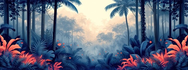 jungle palms meets nature, light gray and dark aquamarine, botanical accuracy