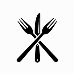 white flat icon of a fork and knife crossed on white background