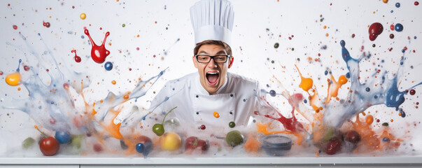 Splashing food in the air with chef