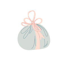 Round gift wrapped with a bow. Minimalistic design, Valentine's concept, birthday concept