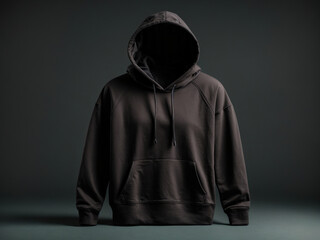 Mockup of a black Ghosted hoodie Against a dark Background. Generative AI