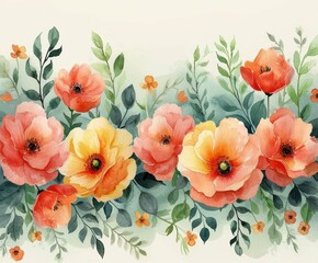 watercolor flowers hand illustration daje, in the style of dark pink and light green