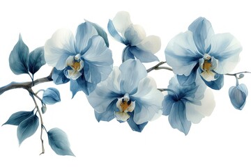 Fototapeta premium watercolor white orchids isolated on white background, in the style of earth tone color palette