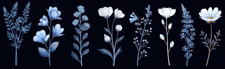 wild grasses collection dark white and dark navy