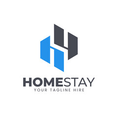 hh hy hq Abstract Letter with Building, Modern Geometric Logo Design for Property Construction Company