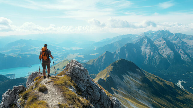 Zusammenhalt im Zeam stärken mit Teambildung Wandern in den Alpen mit Bergpanorama Personen mit Rucksack in den Alpen auf Wanderwegen und am Gipfel Generative AI