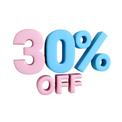 3D rendering object 30% discount offer transparent background