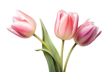 Trio of elegant blooming tulips, cut out