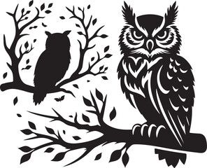 owl on branch vector illustration 