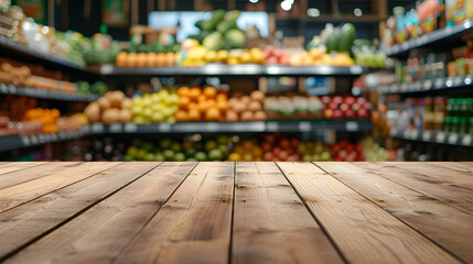 Display Space, Empty Wooden Table in Grocery Store, wooden table