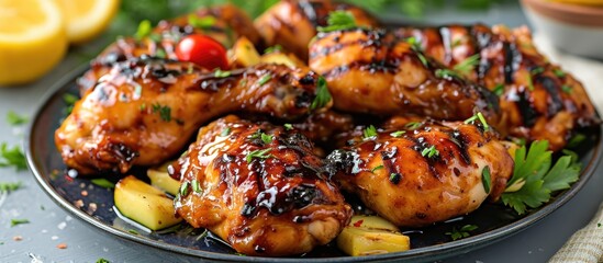 Honey-glazed grilled chicken pieces - Powered by Adobe