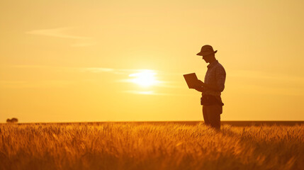 Silhouette of agronomist with laptop