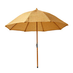 modern beach umbrella isolated on white, hand woven beach palapa, a contemporary travel resort umbrella