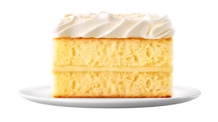 piece of vanilla butter cake isolated, yellow butter cake with White icing, and frost, isolated on white PNG