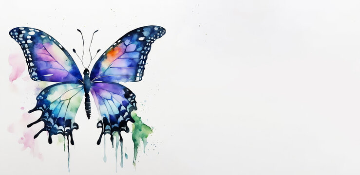 a beautiful blue butterfly, an insect. watercolor illustration. artificial intelligence generator, AI, neural network image. background for the design.