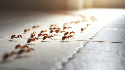 Obraz na płótnie Canvas Ants on white floor.
