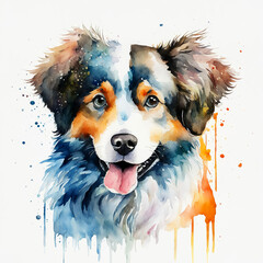happy cute dog, a pet. watercolor illustration. artificial intelligence generator, AI, neural network image. background for the design.
