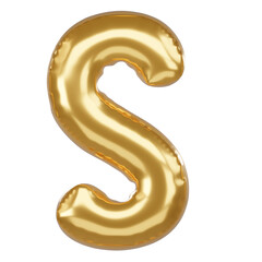 S Alphabet 3D Illustration in golden balloon style