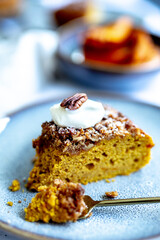 Pumpkin Cake slice with Pecan nuts