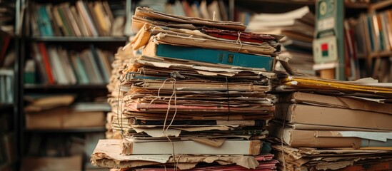 Stack of recycled paper indoors.