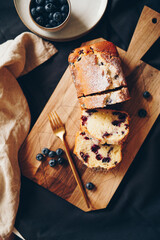 Blueberry Cake on wooden plate top view