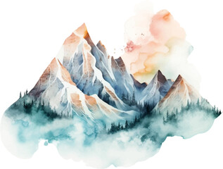 Watercolor mountain illustration on white background. - obrazy, fototapety, plakaty
