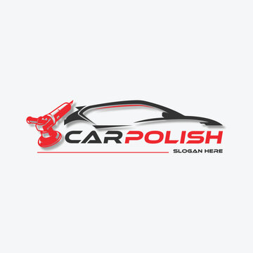 Polishing and waxing car logo design. Auto detailing service with orbital polish machine vector design. Scratch remove with a buffing machine logotype