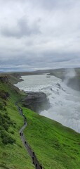 gullfoss waterfall in iceland on a cloudy day