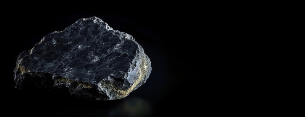 Babingtonite is a rare precious natural stone on a black background. AI generated. Header banner mockup with space.