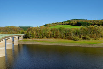Fototapeta na wymiar Kräwinkler Brücke at Wuppertalsperre Reservoir close to Remscheid,Bergisches Land,North Rhine Westphalia,Germany