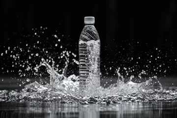 Poster Transparent plastic mineral water bottle for your advertisement with water splashes and drops. © Александр Лобач