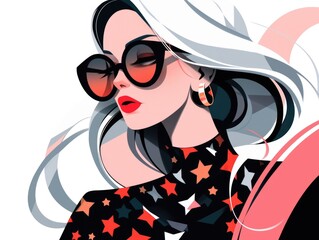 Glamour beautiful woman with long blond hair in sunglasses. Modern flat illustration on white background