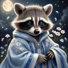 Something is enchanting about the sight of a tiny baby raccoon with its adorably fluffy fur. As the night falls, this little creature comes to life, exploring the mysterious darkness with curiosity an