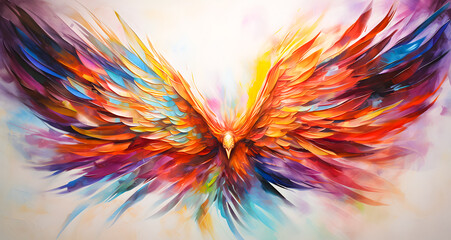 An abstract painting phoenix colorful feather background, 4K Desktop wallpaper