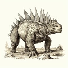 Fototapeta premium Dinosaur Sketch, Hand Drawn Sketched Stegosaurus Dino, Engraving Dinosaurs, Ink Jurassic Monster
