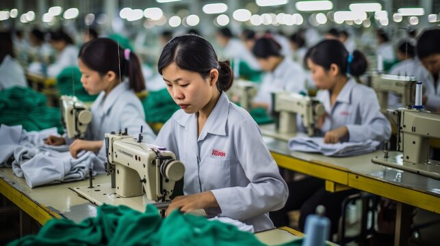 Chinese Kids Working In Modern Factories. Child Labor Concept. China Exploiting Child Labor. Young Kids Working Hard Jobs In A Factory. Poor Asian Children On Low Paying Jobs At Factories.