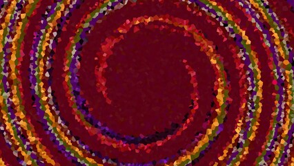 The abstract background consists of small pieces of various colors in an arrangement that resembles a swirl

