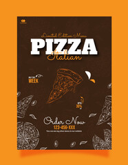 Delicious Pizza and food menu flyer template with hand drawing