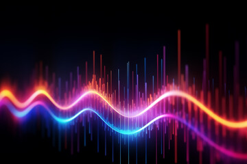Fototapeta premium Abstract colorful sound wave on black background. 3d illustration.