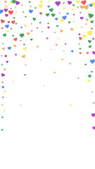 Rainbow colored scattered hearts. LGBT valentine