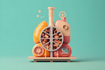 3d Rendering of Integrated Lung Health Elements - obrazy, fototapety, plakaty