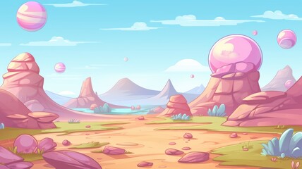 Fototapeta na wymiar cartoon illustration Fantasy Alien Planet Desert Landscape,