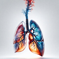 Human Lungs and Heart on Abstract Medical Background: 3D Illustration, Respiratory System, Internal Organs Anatomy, Diastole and Systole, Pulmonary System, Pleural Mesothelioma - obrazy, fototapety, plakaty
