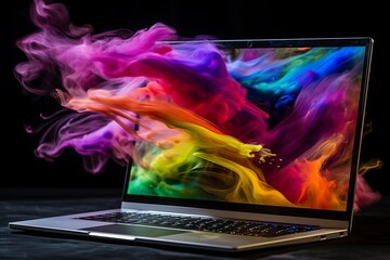 Holographic Laptop Design - Futuristic Concept of Modern Portable Computer with Advanced Technology