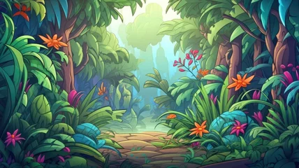 Zelfklevend Fotobehang cartoon Fantasy Wild jungle forest with plants © chesleatsz