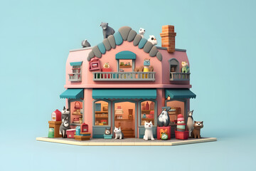 3D rendering of pet shop elements