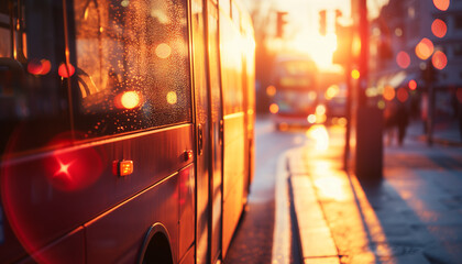 urban city bus at sunset