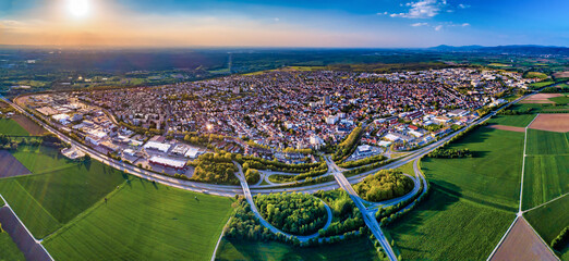 Drohnenaufnahme der Stadt Viernheim im Sommer 2020, Rhein-Neckar-Kreis