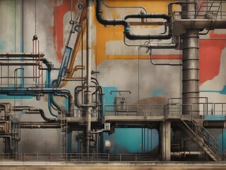 Industrial background, gray pipes abstract wallpaper